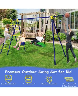 Boys 5-In-1 Swing Set for Outdoor W/ Heavy Duty Frame Basketball Hoop & Climbing Ladder