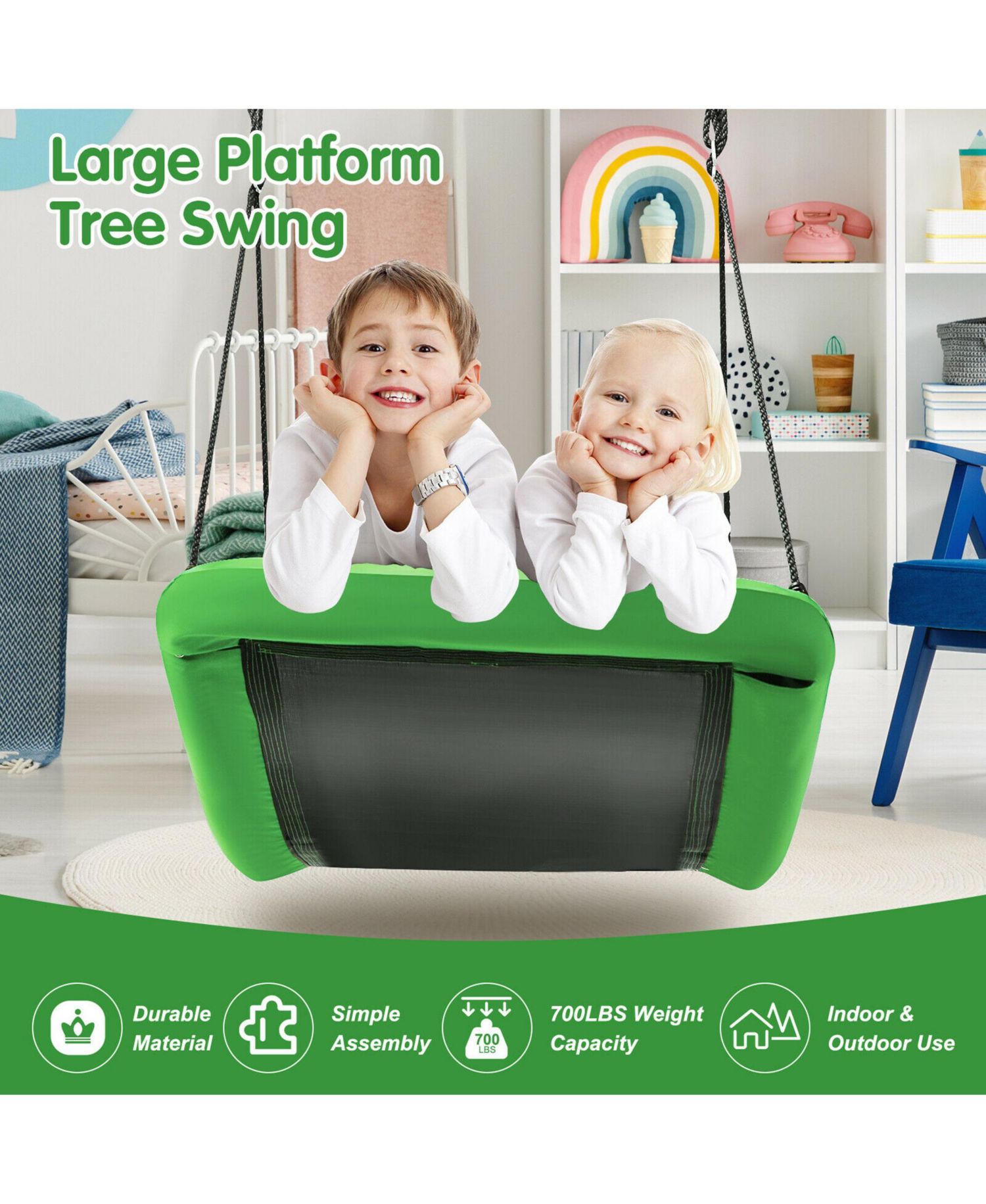 700lb Giant 60'' Platform Tree Swing for Kids and Adults