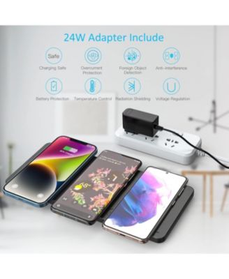 Wireless Charging Pad Ultra-Slim Triple Charger Station for Multiple 3 Device & New Airpods Ultra Slim PU Leather Mat W/AC Adapter for Phone