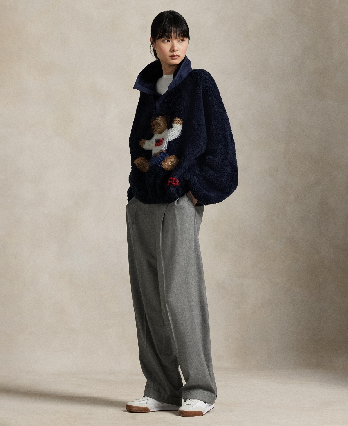 Polo Ralph Lauren Bear Teddy Jacket Pile Hanorak In Blue