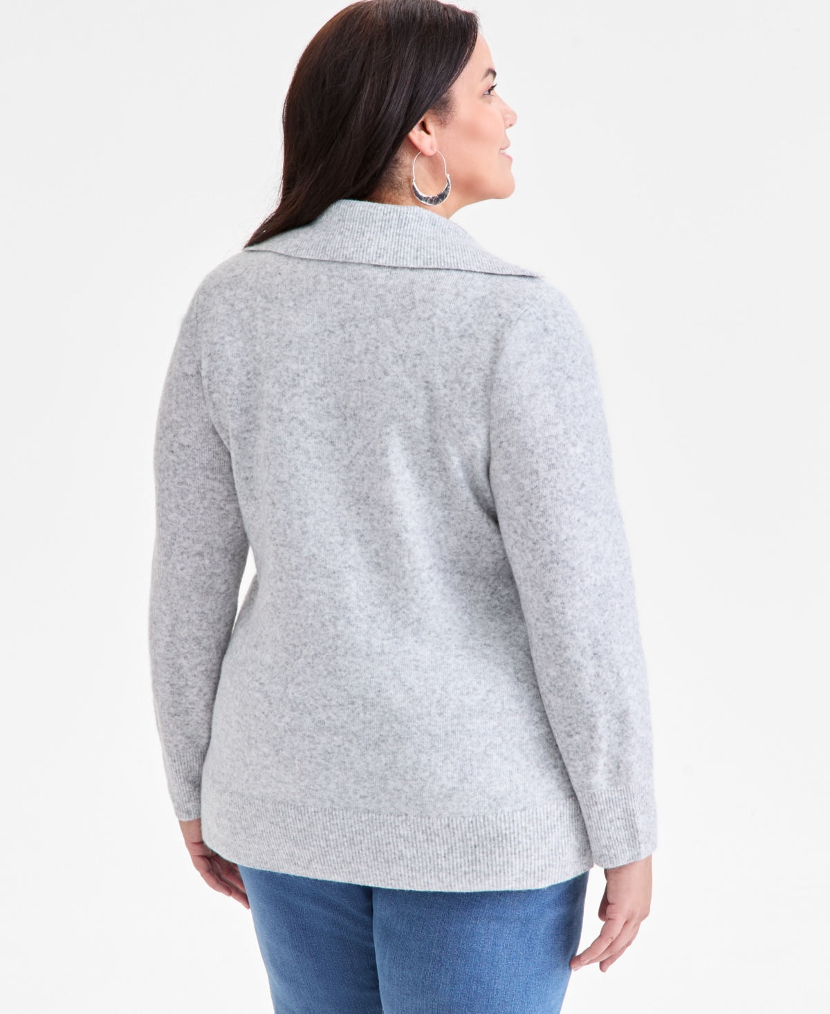 Style & Co Plus Size Johnny Collar Luxe Sweater, Macy's Exclusive In Blue