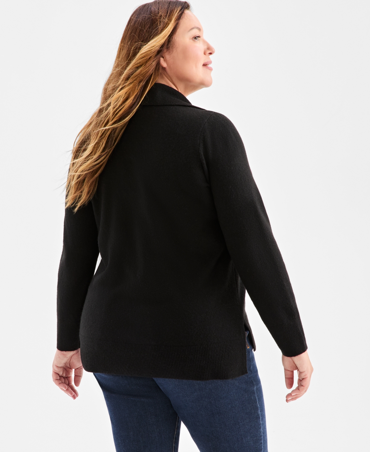 Style & Co Plus Size Johnny Collar Luxe Sweater, Macy's Exclusive In Black