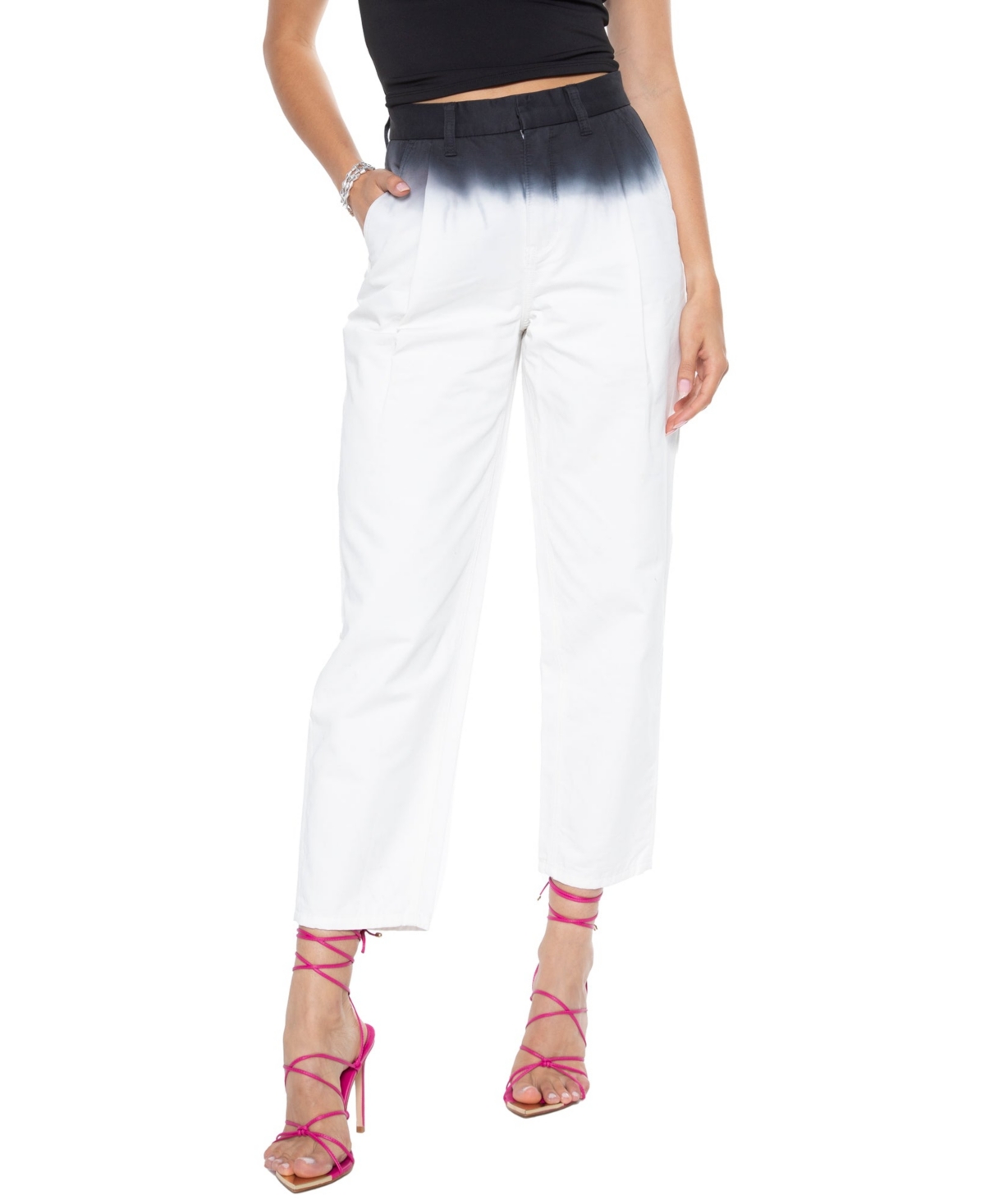 Women's Straight-Leg Dip Dye Trousers - White  black