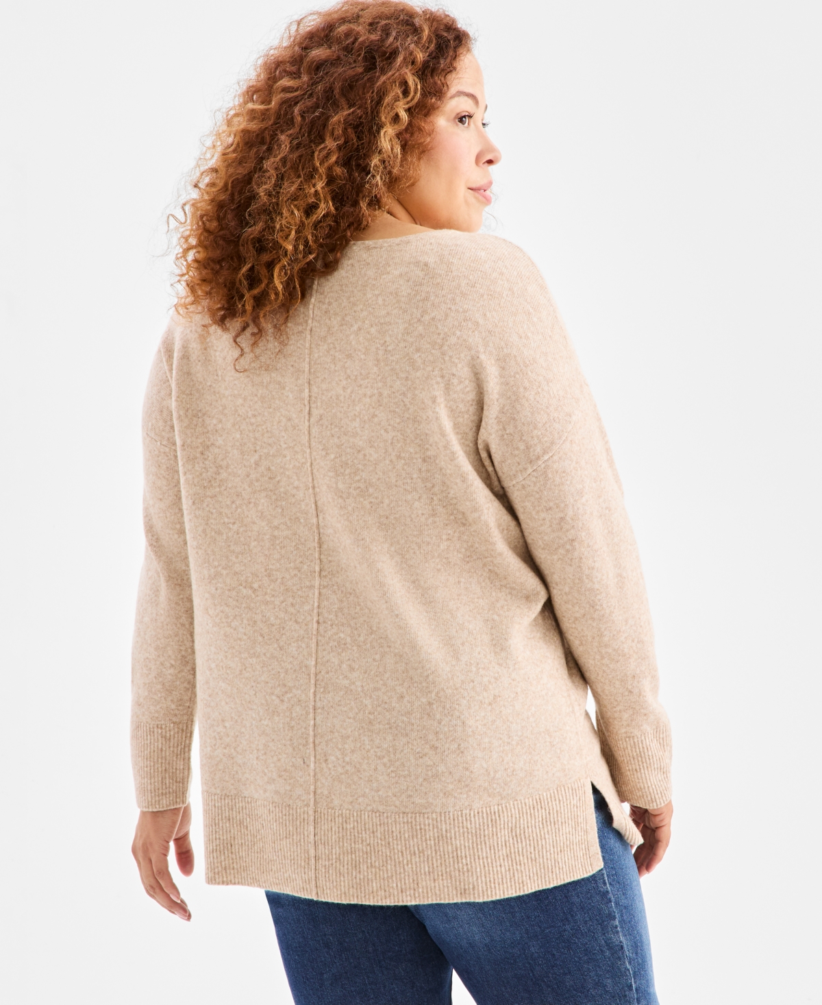 Style & Co Plus Size Seam-front Lux Tunic Sweater, Macy's Exclusive In Brown