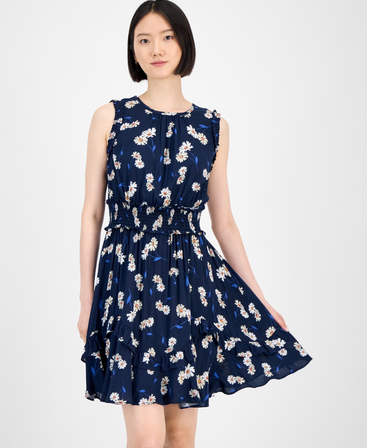 Tommy Hilfiger Women's Daisy-print Smocked-waist Dress In Multi