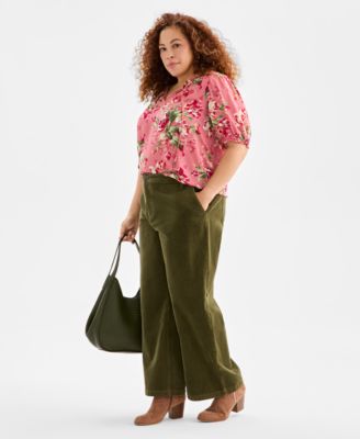 Plus Size Wide-Leg Corduroy Pants, Macy's Exclusive