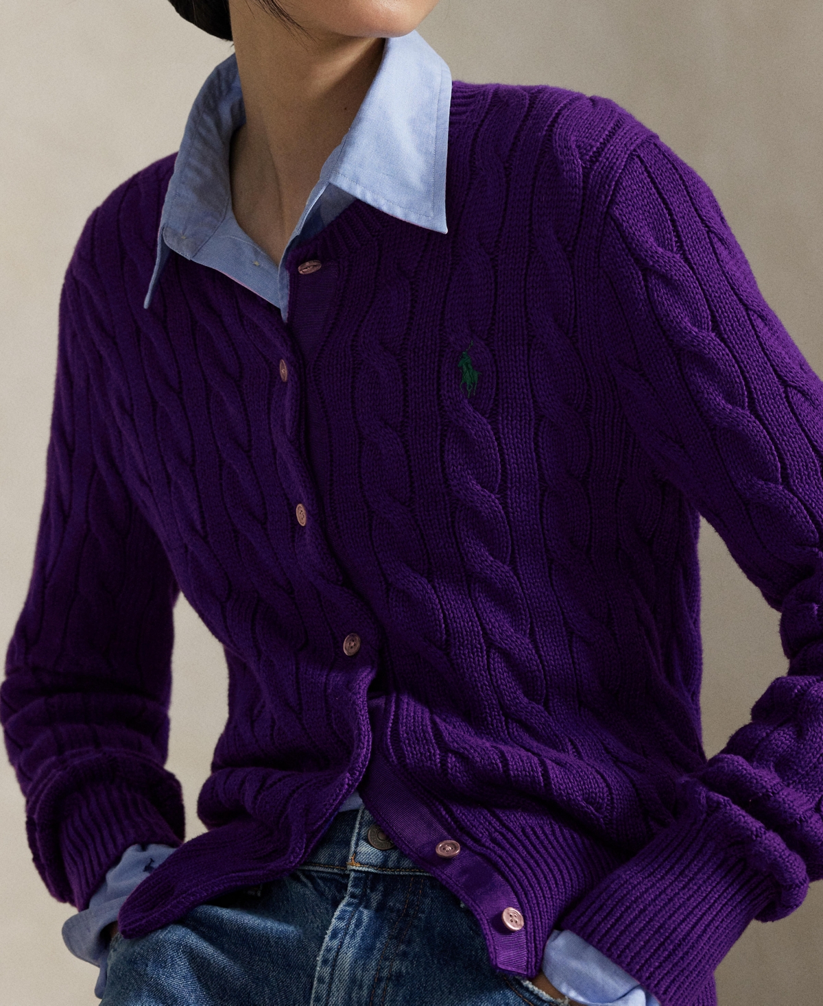 Polo Ralph Lauren Women's Cable-knit Cotton Crewneck Cardigan In Blue