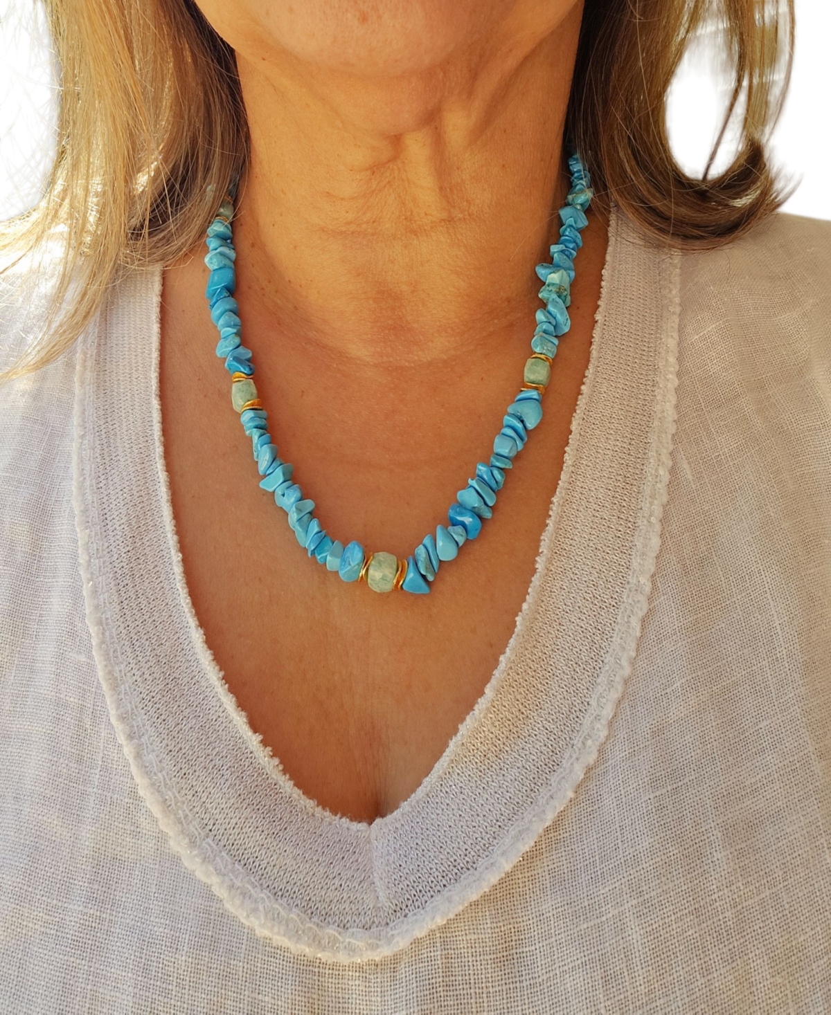 Minu Jewels Gold-tone Turquoise & Amazonite Collar Necklace, 16" + 2" Extender In Blue