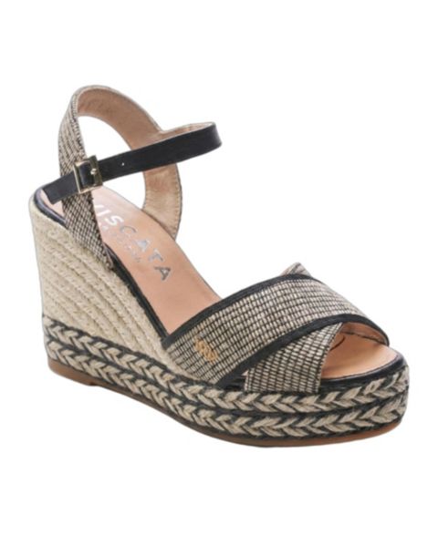 Женские сандалии VISCATA Empuria Canvas Espadrille Sandal Wedges Ankle Strap, цвет: Чёрный
