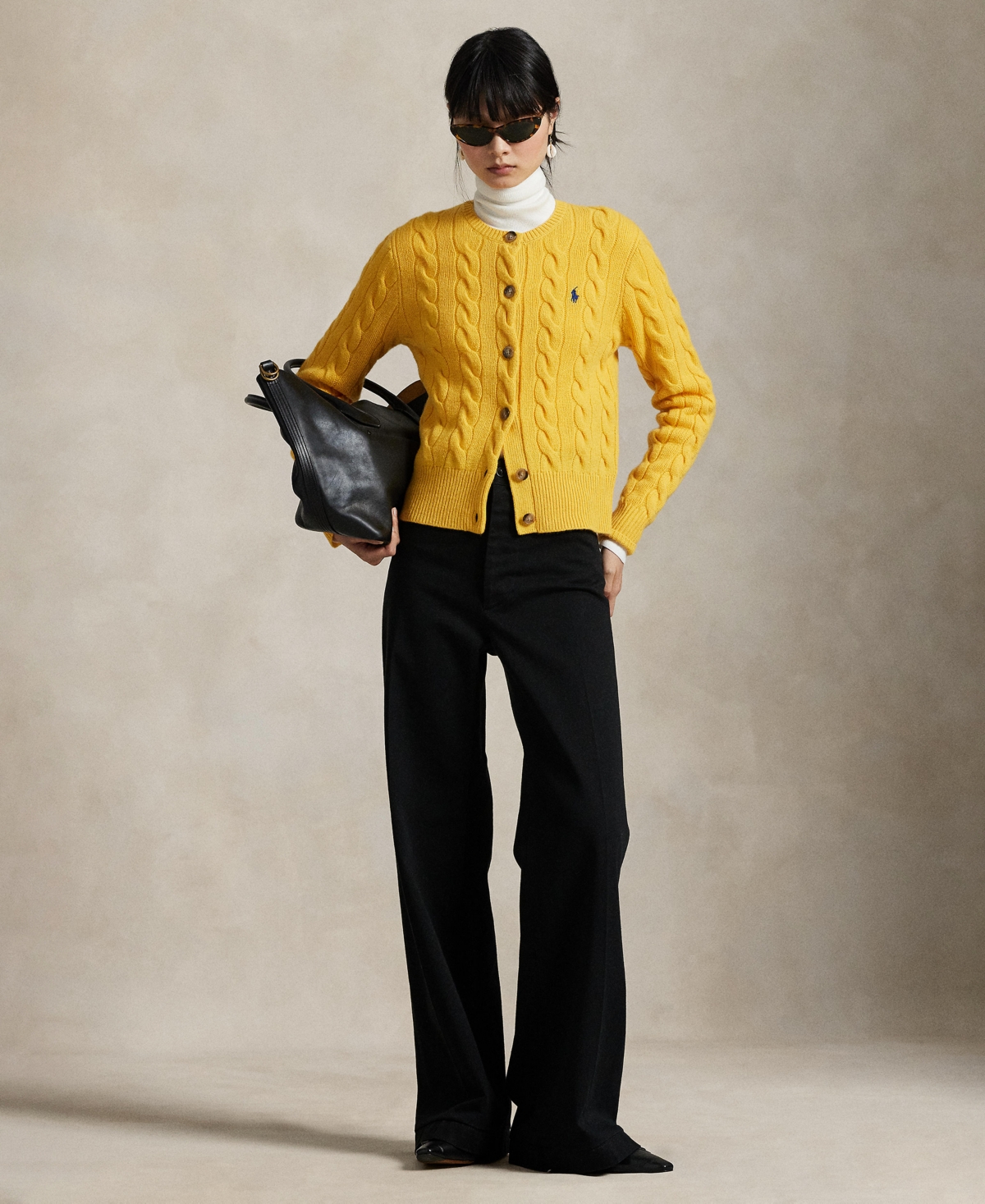 Polo Ralph Lauren Long Sleeve Crewneck Cardigan In Yellow