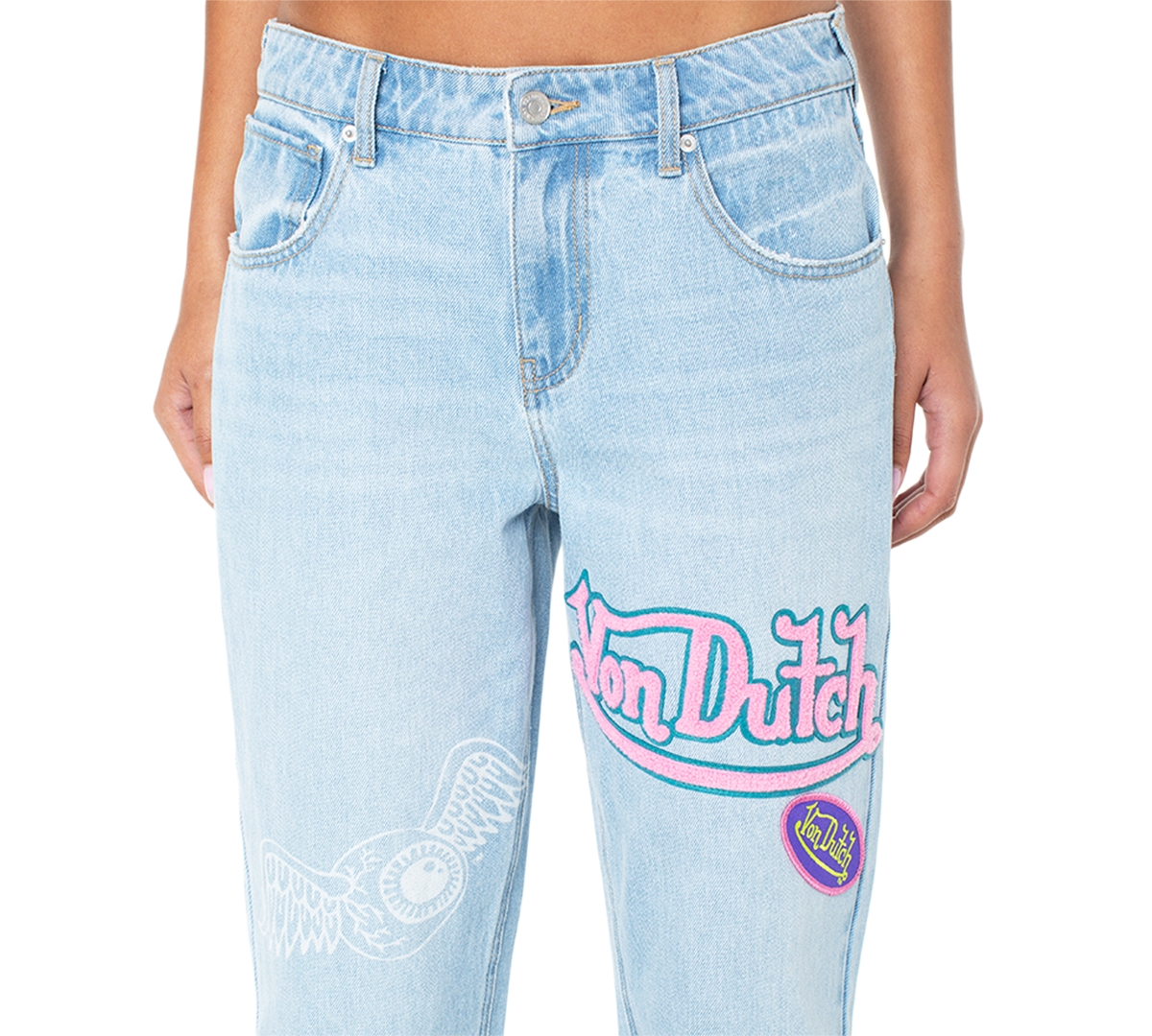 Von Dutch Women's Patched Straight-Leg Jeans