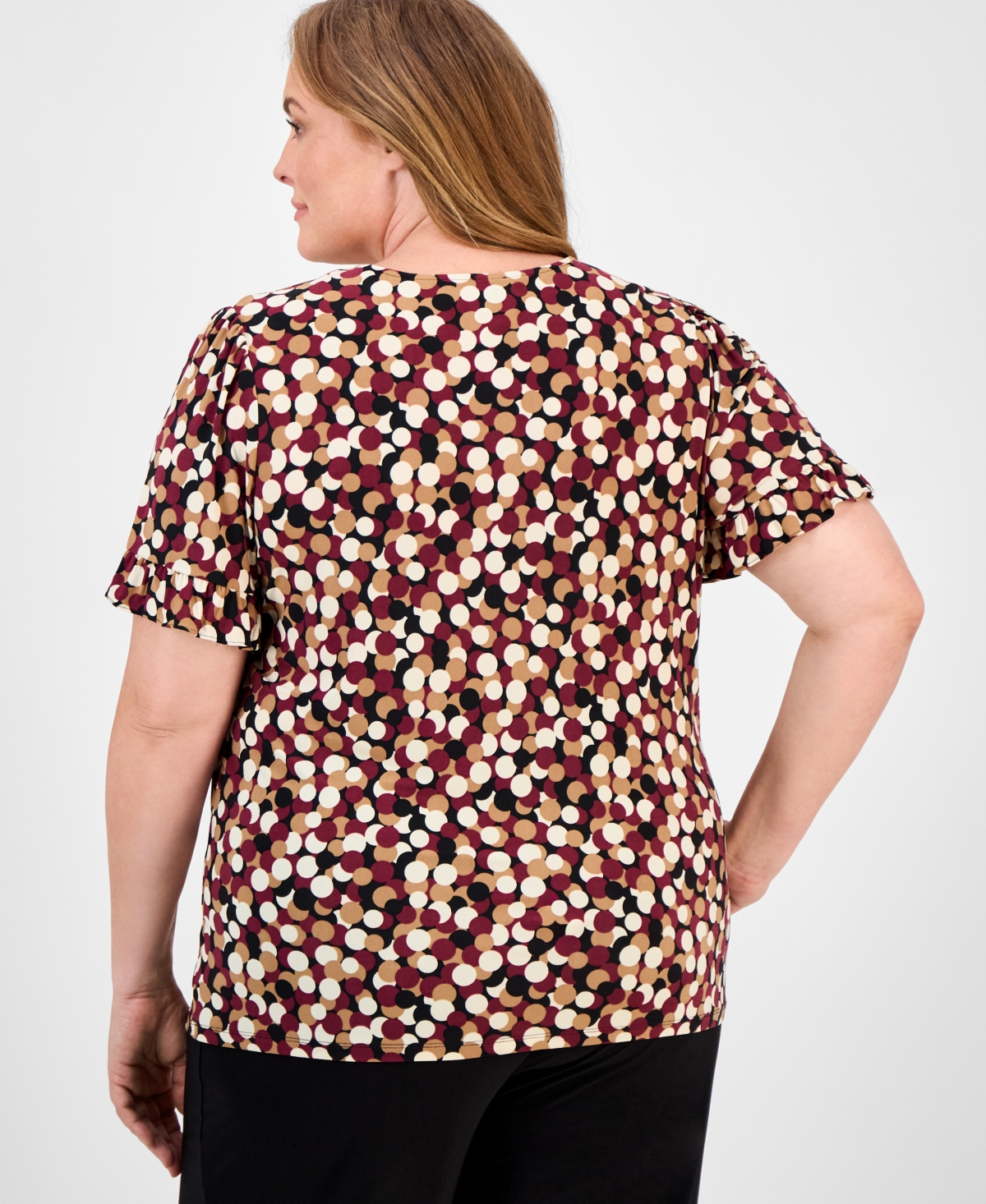Ak Anne Klein Plus Size Dot-print Short-sleeve Button-up Top