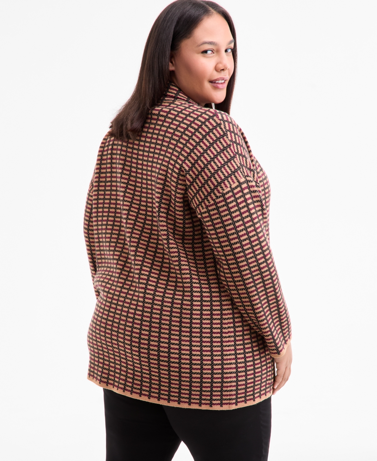 Ak Anne Klein Womens Check Open Front Jacket P Xxs Xl In Multi