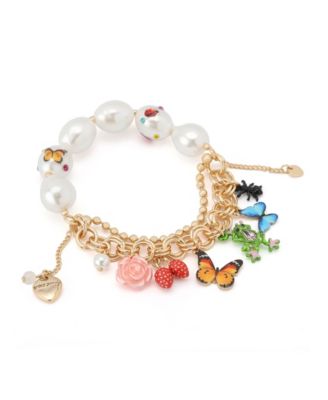 Бетси Джонсон Искусственный камень Бабочка на заднем дворе Смешанный Шарм Жемчужный Стрейч-браслет
