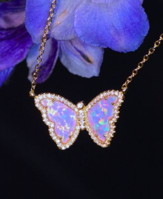 Butterfly Necklace with Lab-Grown Opal in 14k Gold Plated Sterling Silver