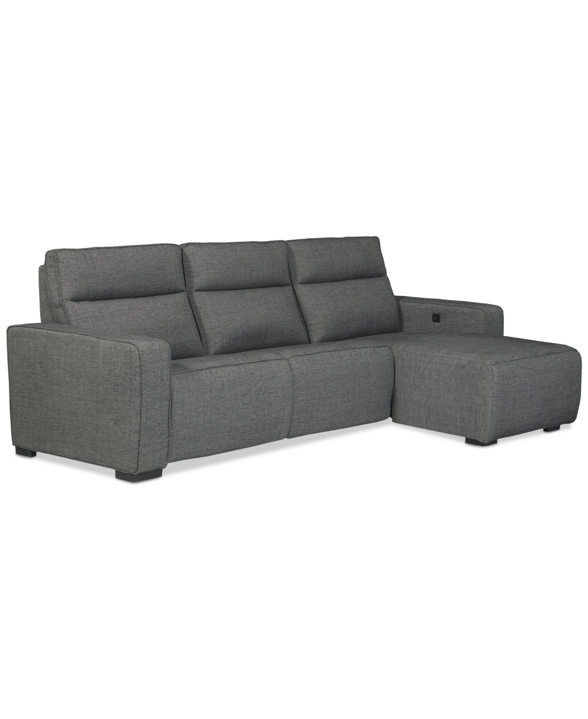 Macy's Miren 3-pc. Fabric Chaise Sectional With 1 Power Headrest Recliner, Exclusively At  In Gray
