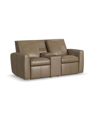 Aria 75" Fawn Leather Power Reclining Loveseat with Console