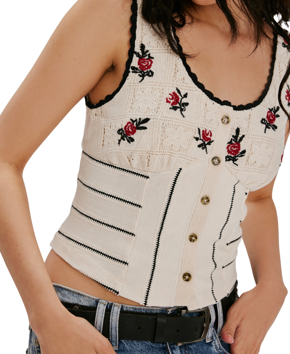 Free People Women's Sleeveless Rose Bud Knit Top