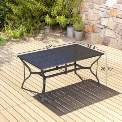 Outdoor Dining Table with Umbrella Hole, Patio Dining Table,