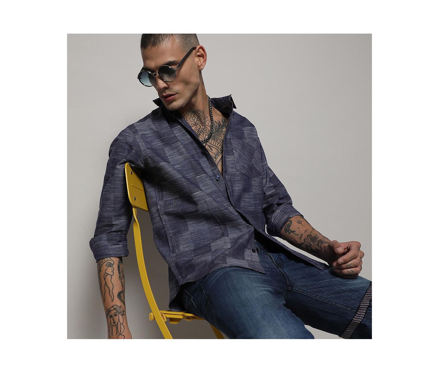 Мужская рубашка Cahoot Campus Sutra Steel Blue Heathered Denim Check, цвет: Синий — фото 5