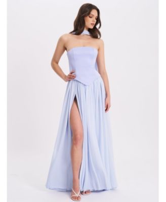Women's Qianna Baby Blue Peplum Top Drop Waist Chiffon Gown