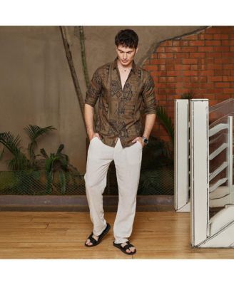 Men's Peanut Brown Aztec-Imprint Shirt