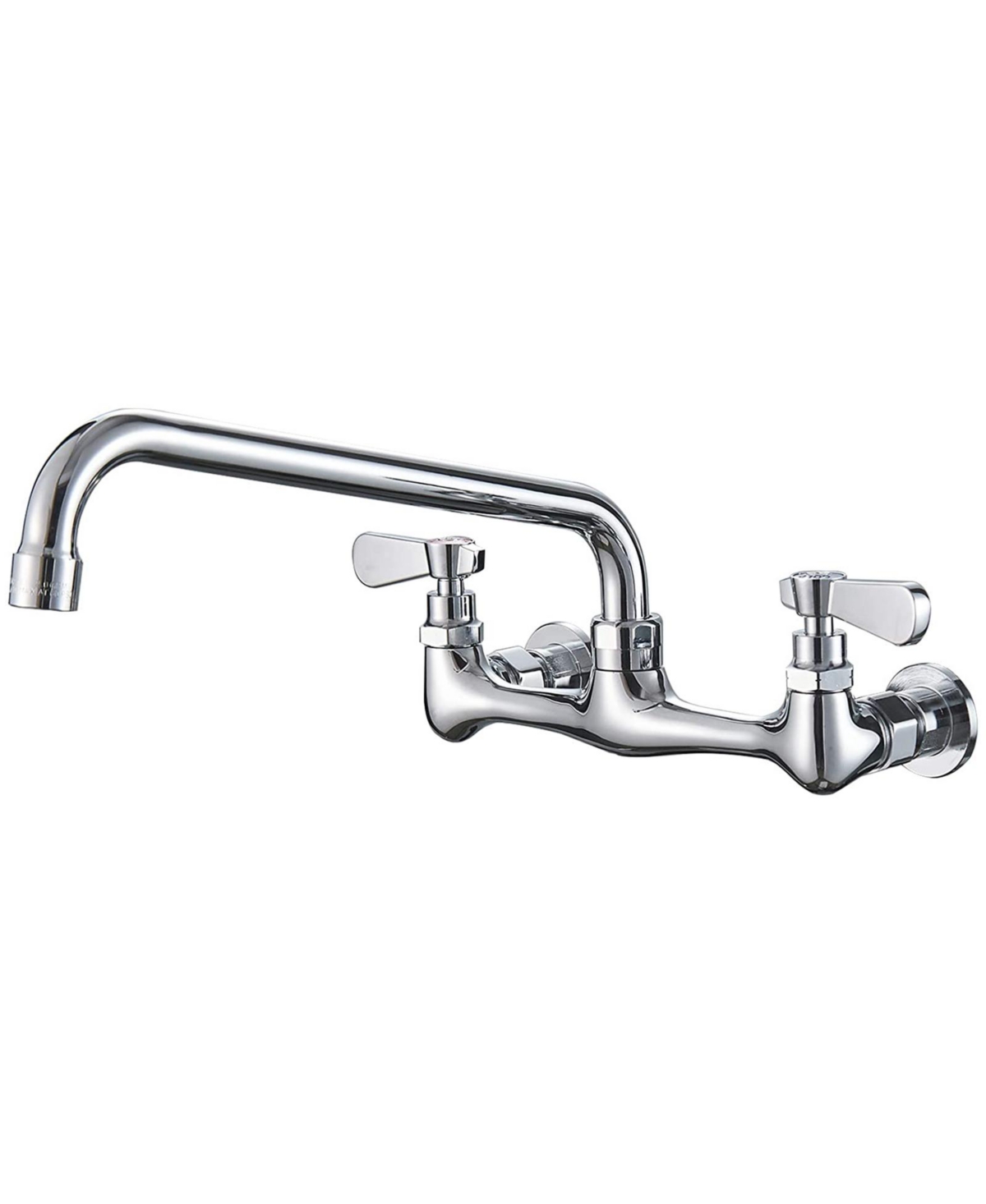 2-Handle Wall Mount Kitchen Faucet With 12 Inch Swivel Spout 8&#x22; Center In Polished Chrome - Polished chrome