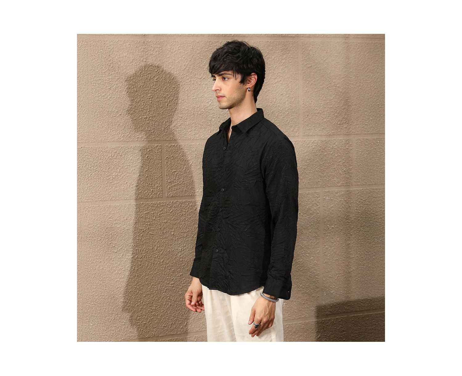 Men's Onyx Black Foliage-Tactile Shirt