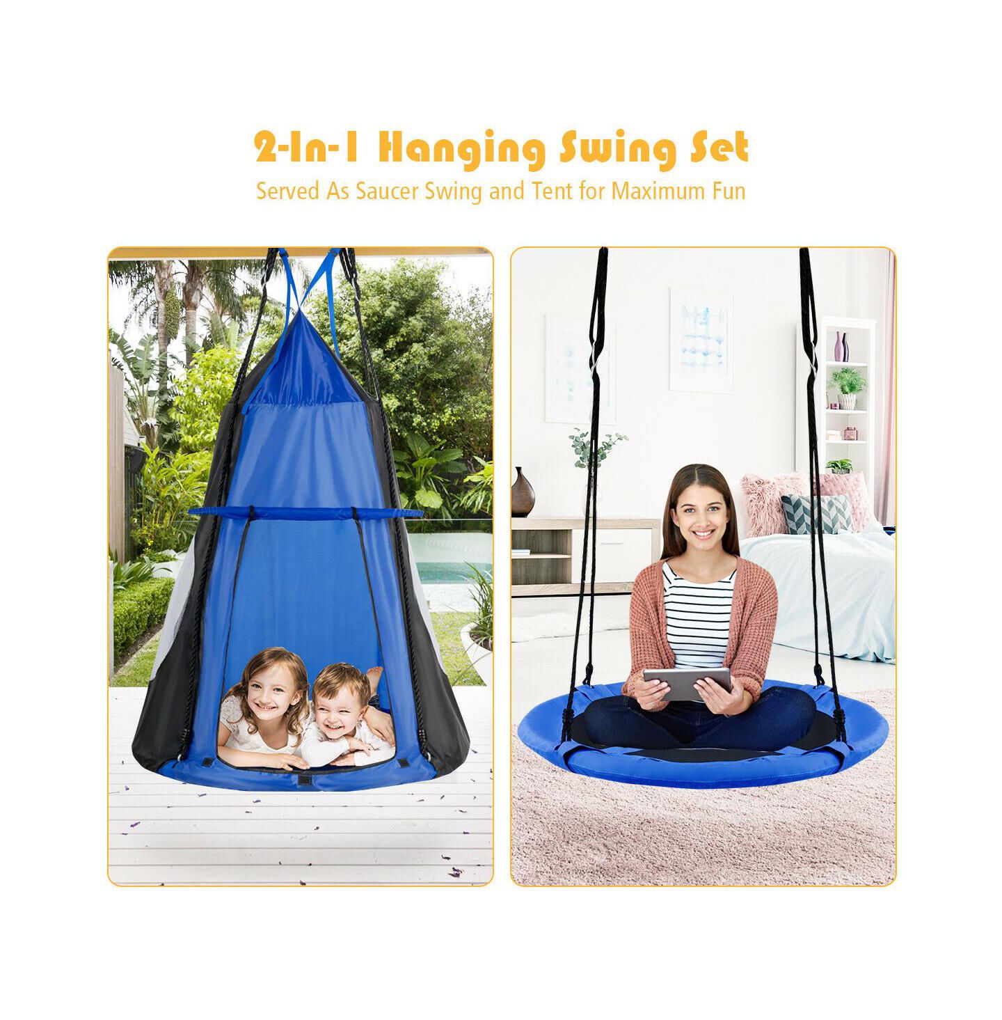 Детская игрушка Gymax 40" Kids Hanging Chair Swing with Detachable Play Tent, Seats 2-3, Ages 3+, цвет: Синий — фото 8