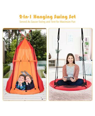 40'' Kids Hanging Chair Swing Tent Set Hammock Nest Pod Seat