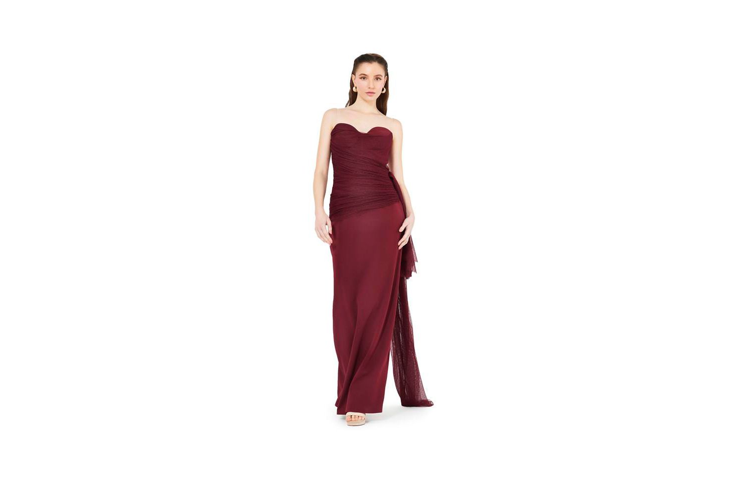 Women's Sweetheart Ruched Tulle Column Gown In Crepe