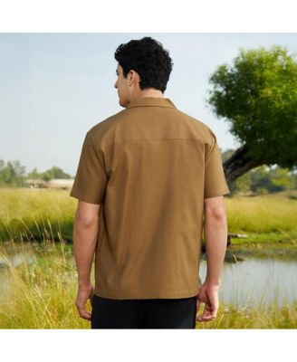 Мужская асимметричная кубинская рубашка Campus Sutra верблюжьего цвета коричневого цвета