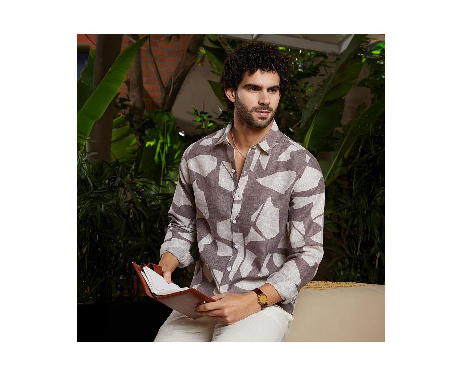 Men's Ash Brown Abstract Heathered Shirt