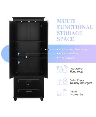 62.5"H Tall Storage Cabinet with 2 Drawers for Bathroom or Office Use