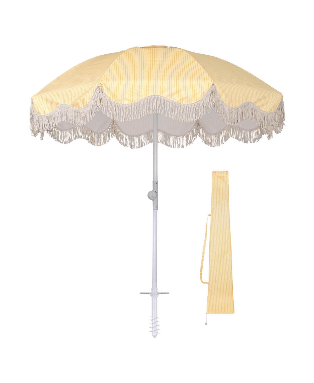 Ocean 6 Ft Beach Umbrella with 8 Ribs Sand Anchor Push Button Tilt with Heavier Tassle Carry Bag Outdoor Beach Pool Party Yellow Stripe - Nat