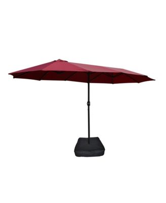 15x9ft Large Double Sided Rectangular Outdoor Twin Patio Market Umbrella With Light Base Red