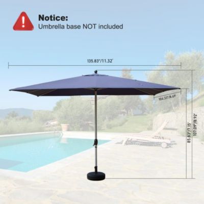Rectangle Patio Umbrella with Crank Lift Navy Blue Outdoor Market Umbrella 8 Ribs Vent Top