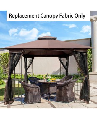 10x10 Ft Patio Double Roof Gazebo Replacement Canopy Top Fabric,Brown