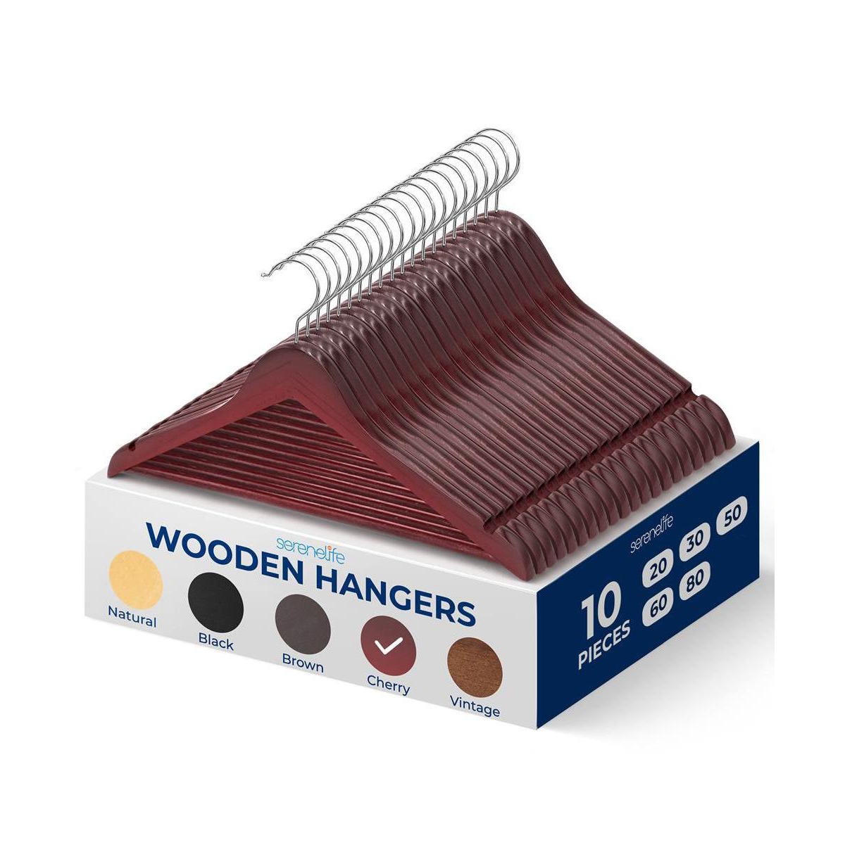 10 Pcs. Wooden Hangers - Non-Slip, Sturdy, and Heavy Duty Suit Hanger Set with Chrome 360&#xB0; Swivel Hook (Cherry - Red