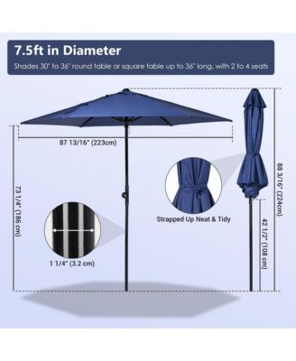 7.5 Ft Outdoor Patio Umbrella 6 Ribs with Scale Tilt Button Strap UV30+ Sunshade Garden Parasol for Yard Deck Market Pool Navy Blue