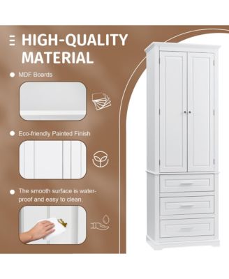 70"H Tall Storage Cabinet with 3 Drawers for Bathroom or Office Use