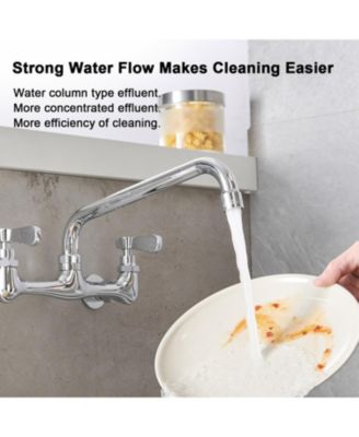 2-Handle Wall Mount Kitchen Faucet With 10 Inch Swivel Spout 8" Center In Polished Chrome