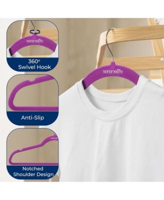 10 Pcs. Velvet Hangers - Non-Slip, Sturdy, and Heavy Duty Coat Set with 360&amp;deg; Swivel Hook for Clothes (Purple)