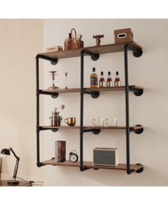 4 Tier Industrial Pipe Wall-Mount Shelf Frame 3PCS Without Planks for Custom Storage