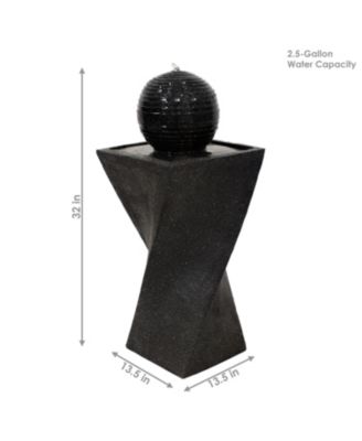 Outdoor Black Ball Solar Powered Water Fountain with Backup Battery and LED Light - 32" - Black