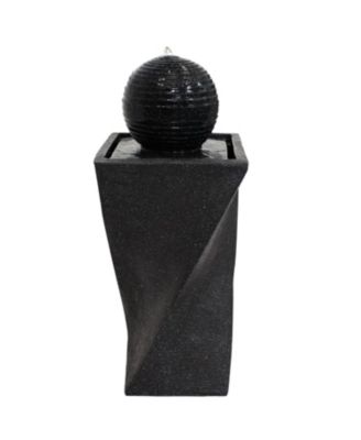 Outdoor Black Ball Solar Powered Water Fountain with Backup Battery and LED Light - 32" - Black
