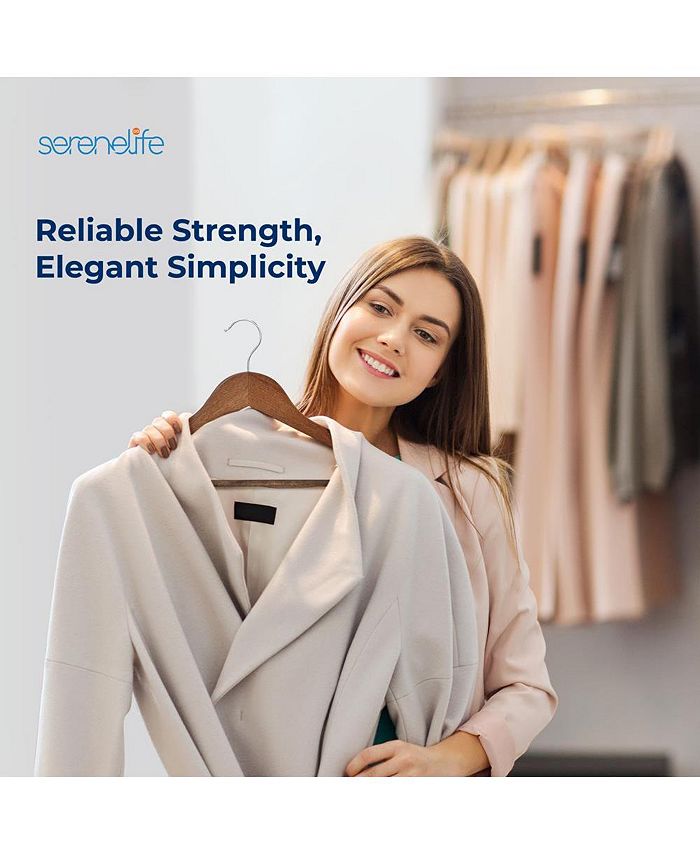SereneLife 20 Pieces Wooden Hangers - Non-Slip, Sturdy, and Heavy Duty Suit Hanger Set with Chrome 360° Swivel Hook (Vintage) - Brown