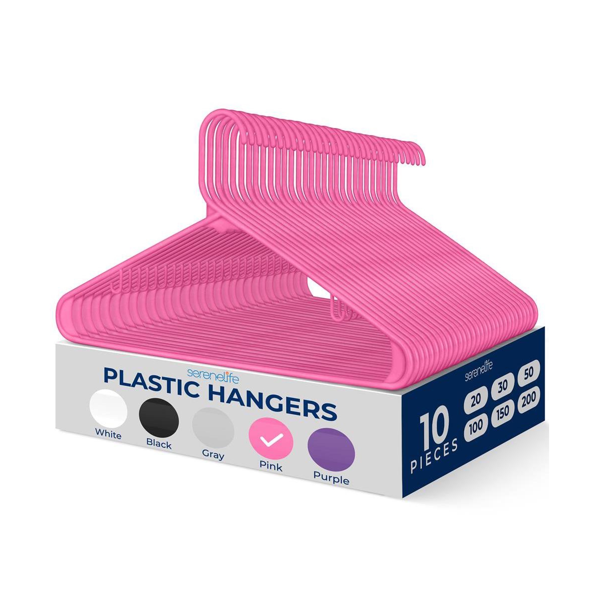 10 Pcs. Plastic Hangers - Non-Slip, Sturdy, and Heavy Duty Coat Set with 360&#xB0; Swivel Hook for Clothes (Pink - Pink