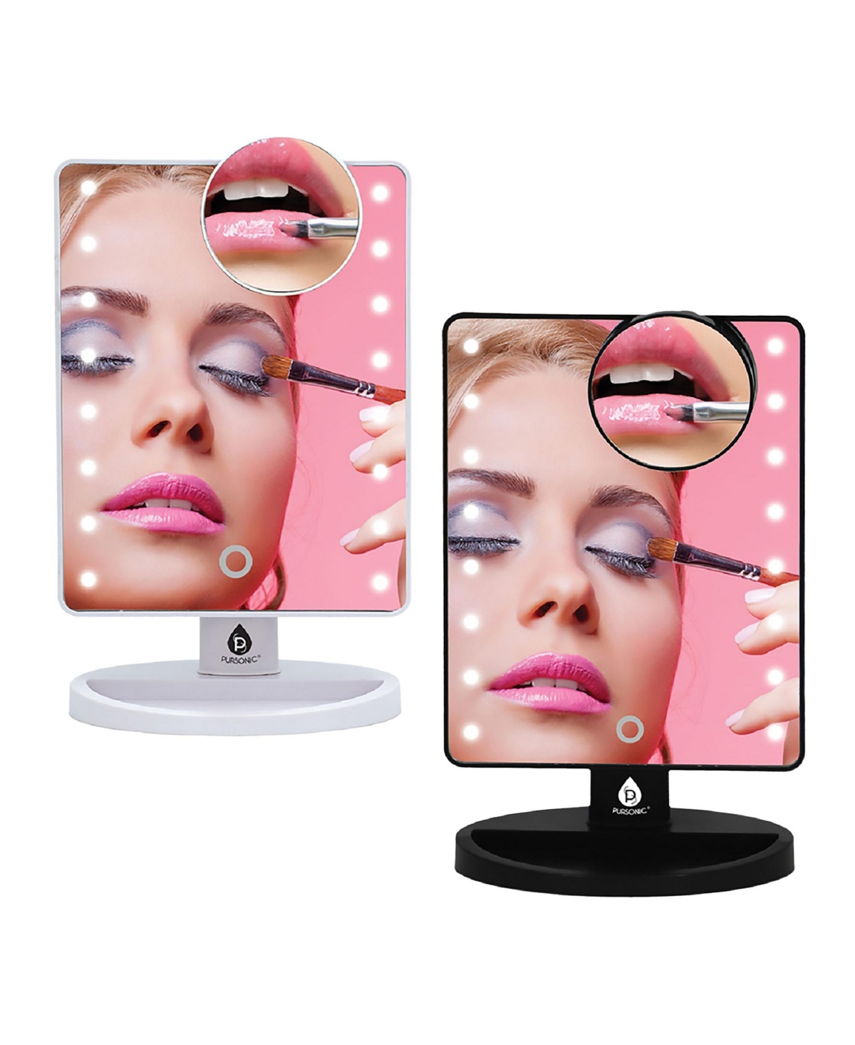 Him's and Her's Pursonic Led Lighted Vanity Makeup Mirror Bundle â Black & White Set with 5X Magnifying Mini Mirrors - Black