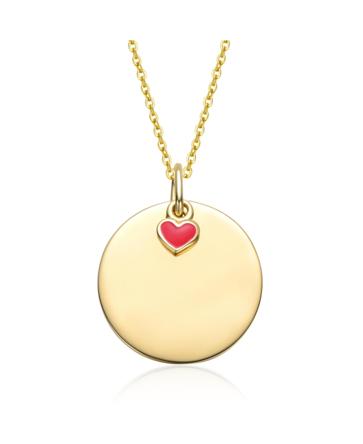 14K Gold Plated with Disc & Red Heart Pendant Necklace - Gold